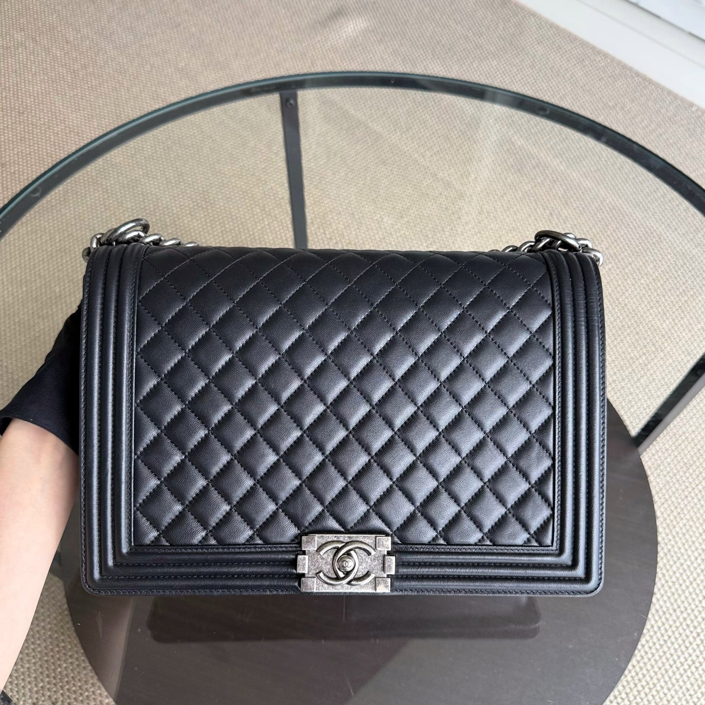 Chanel Boy Large - Quilted Lambskin Black Ruthenium Silver Hardware Series 18