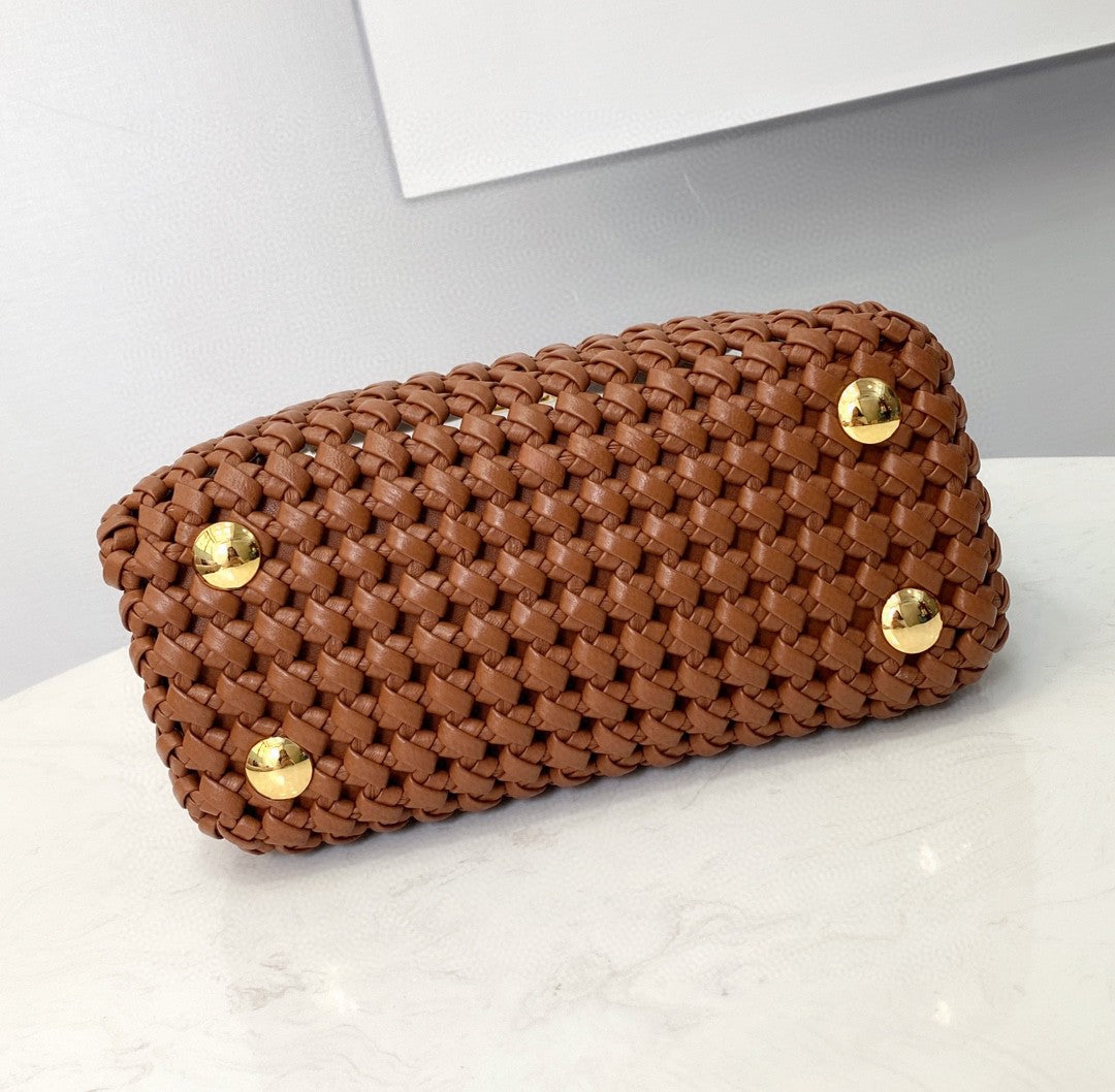Top QualityTop Quality Peekaboo Mini Brown Braided Bag For Woman 18cm/7in