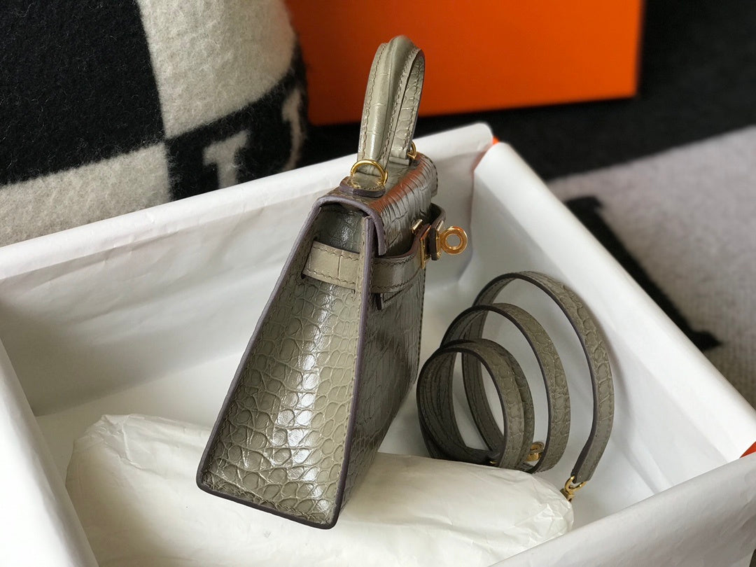 Top Quality Kelly Grey For Women Gold Toned Hardware 7.8in/20cm
