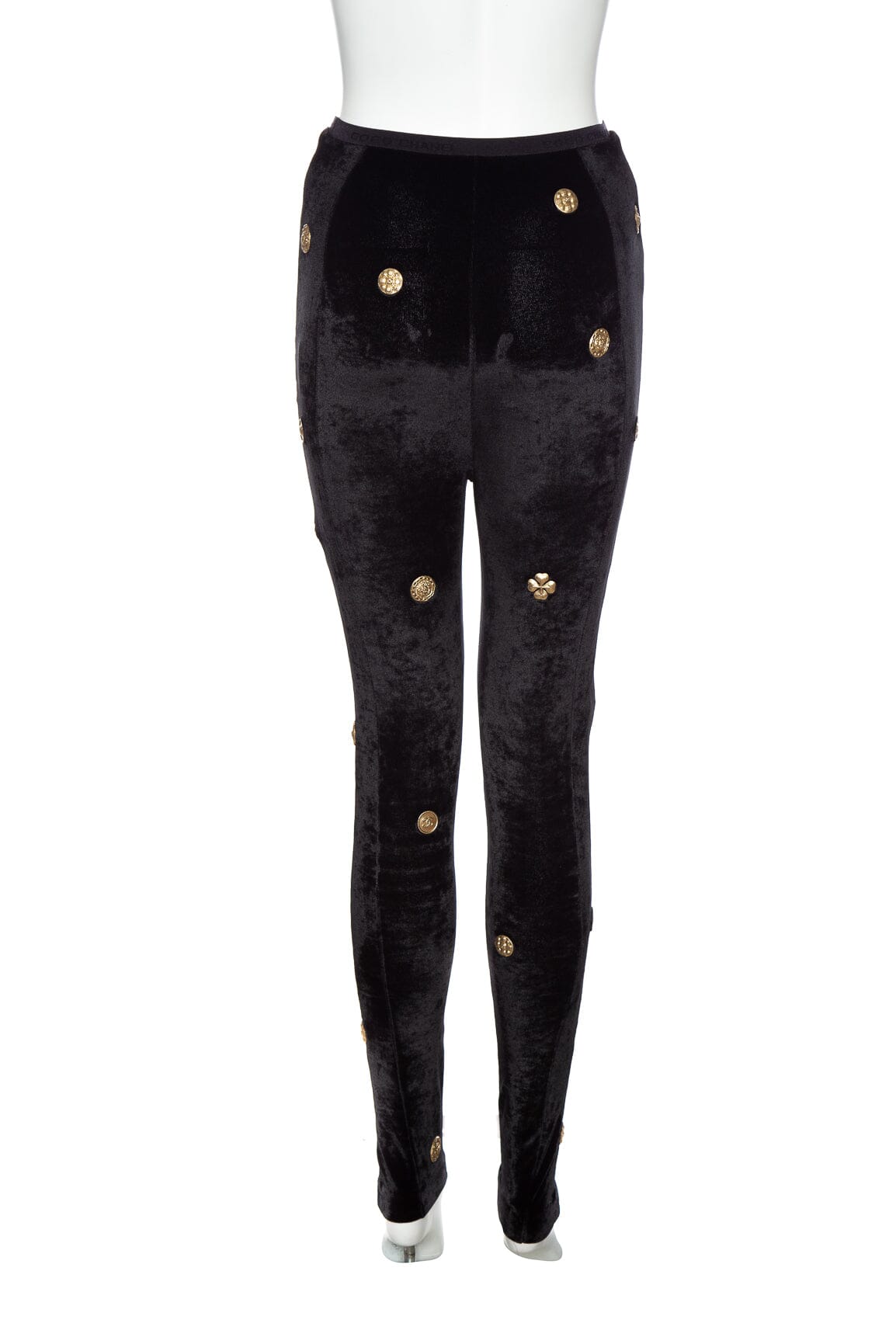 Chanel 2021 Medallion Black Velvet Skinny Pant SZ 38