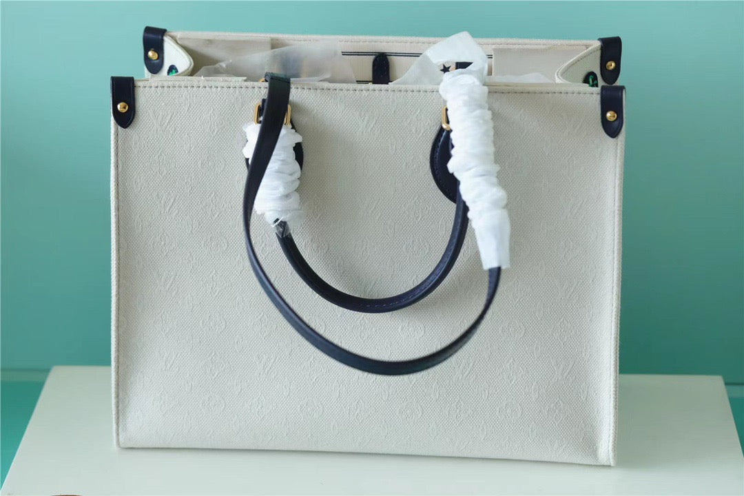 Top Quality Onthego MM Monogram Giant And Raffia White/ Black For Women,  Shoulder And Crossbody Bags 35cm/13.8in Top Quality 