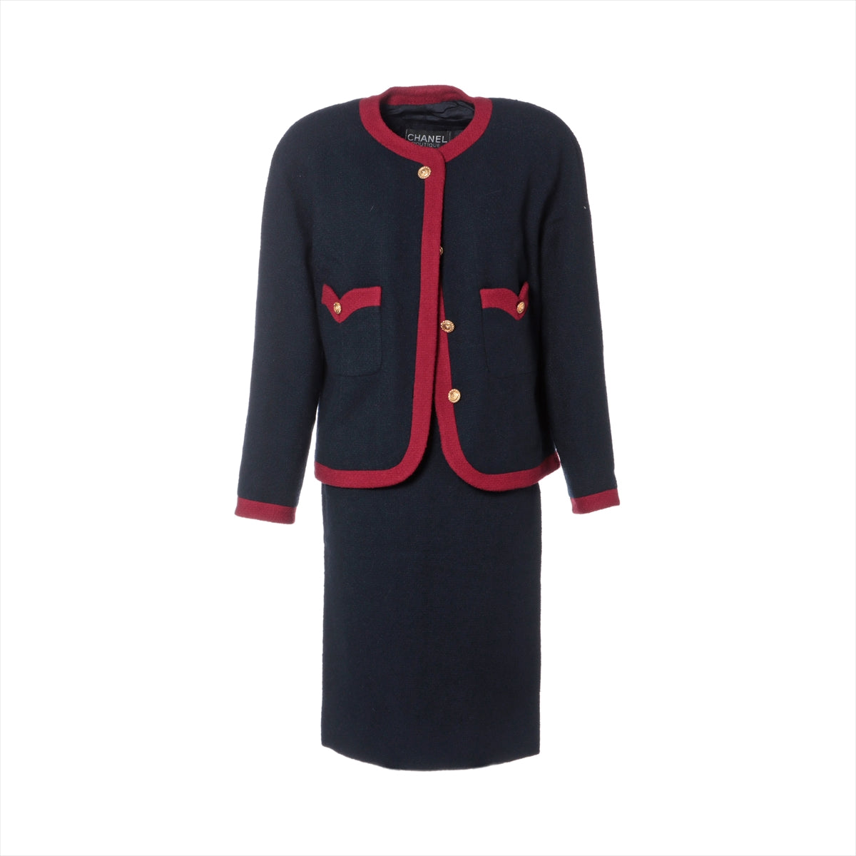 Chanel Coconut Button   Wool Setup 34  Navy x Red 20370 Wicker G Button