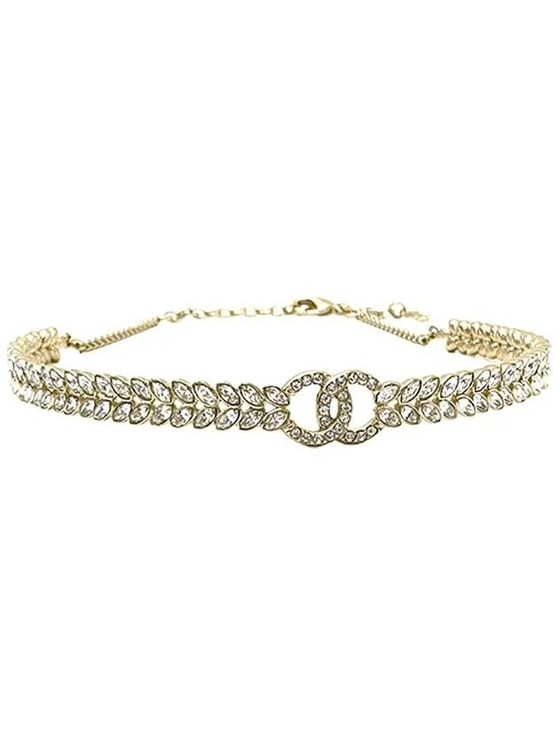 CC Logo Crystal Choker Necklace Gold Chanel