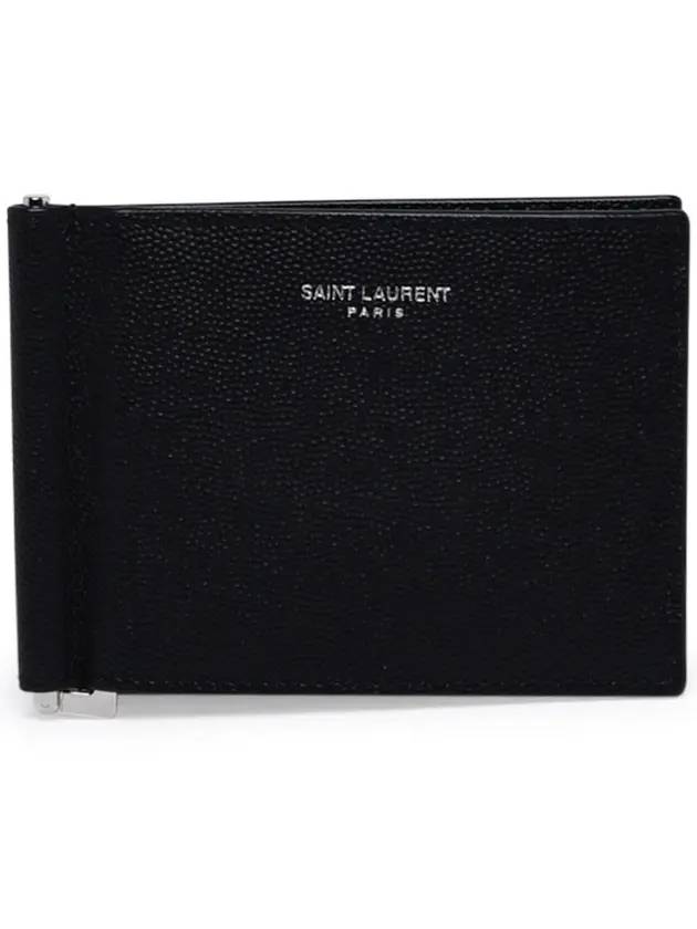 Luxury Saint Laurent Trending 2025 Textured Classic Leather Money Clip Half Wallet Black