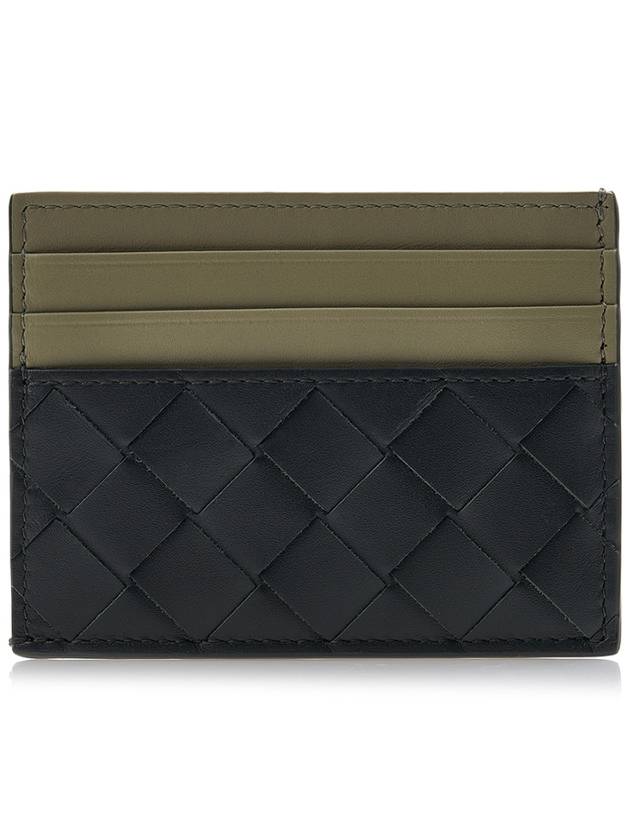 Luxury Bottega Veneta Intrecciato Two-Tone Card Wallet Dark Green Travertine