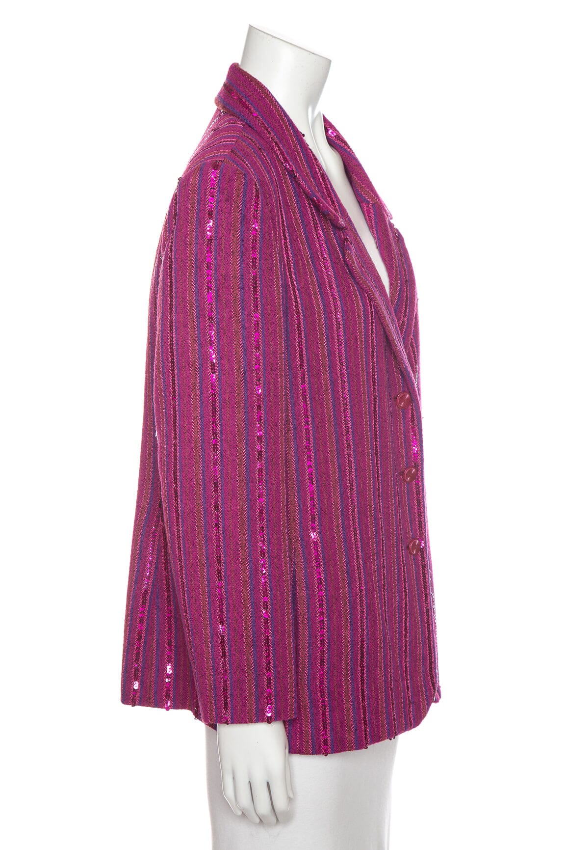 Chanel 2010 Fuchsia/Pink Sequin Stripe Detail Single Breasted Blazer SZ 46