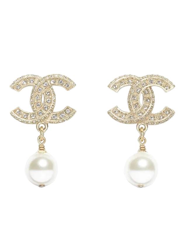 CC Metal Logo Pearl Earrings Gold Chanel