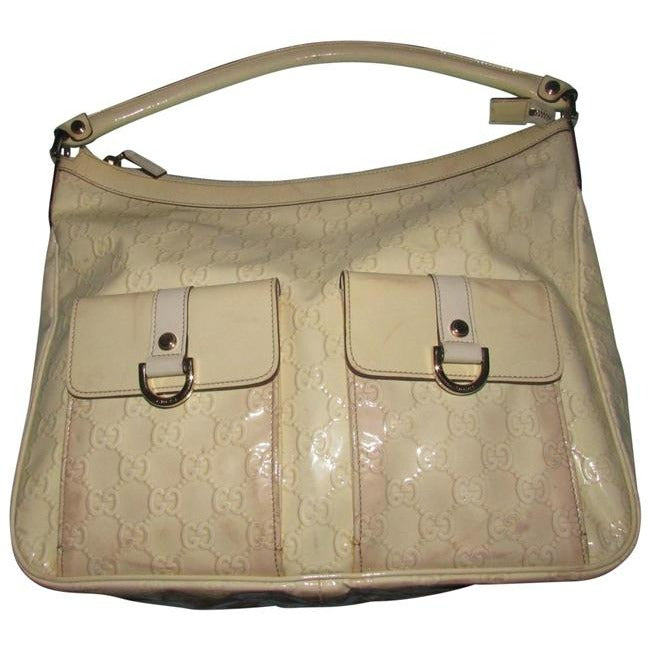 Gucci Abbey   Yellow Large G Logo Print Patent Leather Hobo Bag