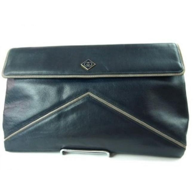 Gucci   Navy Blue Leather With Grayish Lavender Trim Shoulder Bag