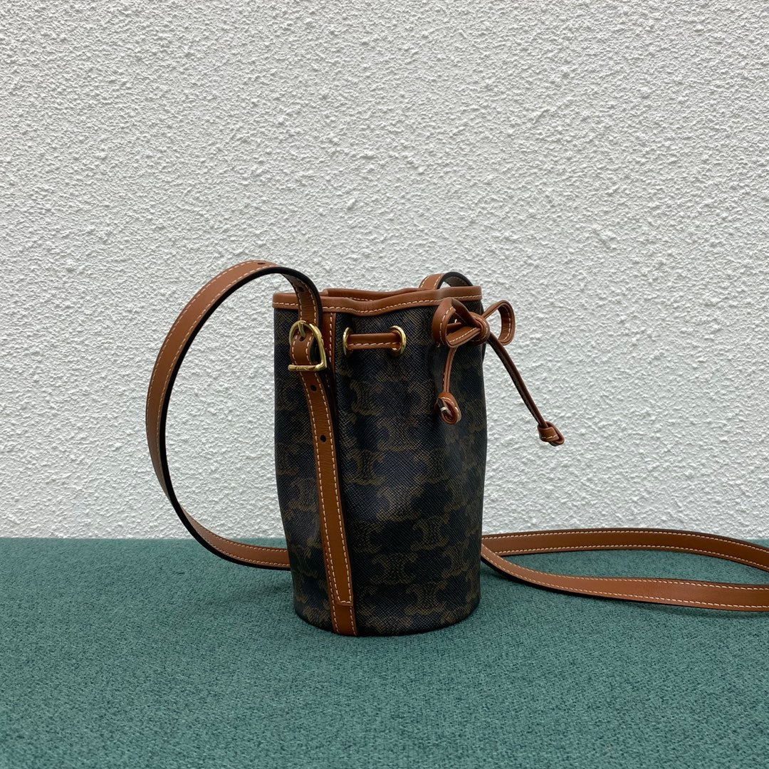 Top Quality Small Drawstring Bag In Trimphe Canvas Brown For Women 7.9in/20cm 191142BZJ-04LU