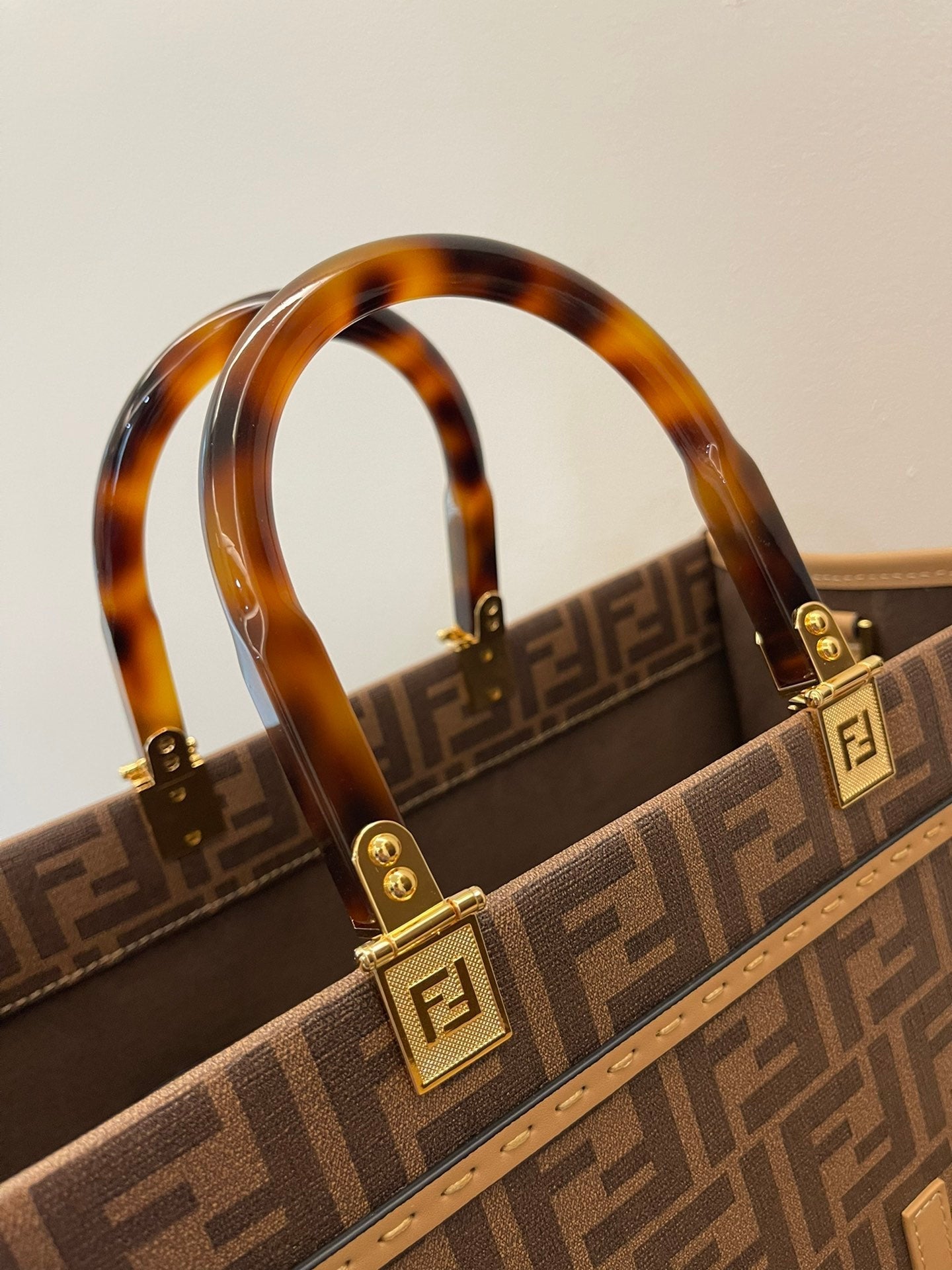 FI Sunshine MeTop Qualityum Brown FF jacquard fabric shopper Bag For Woman 31cm/12in