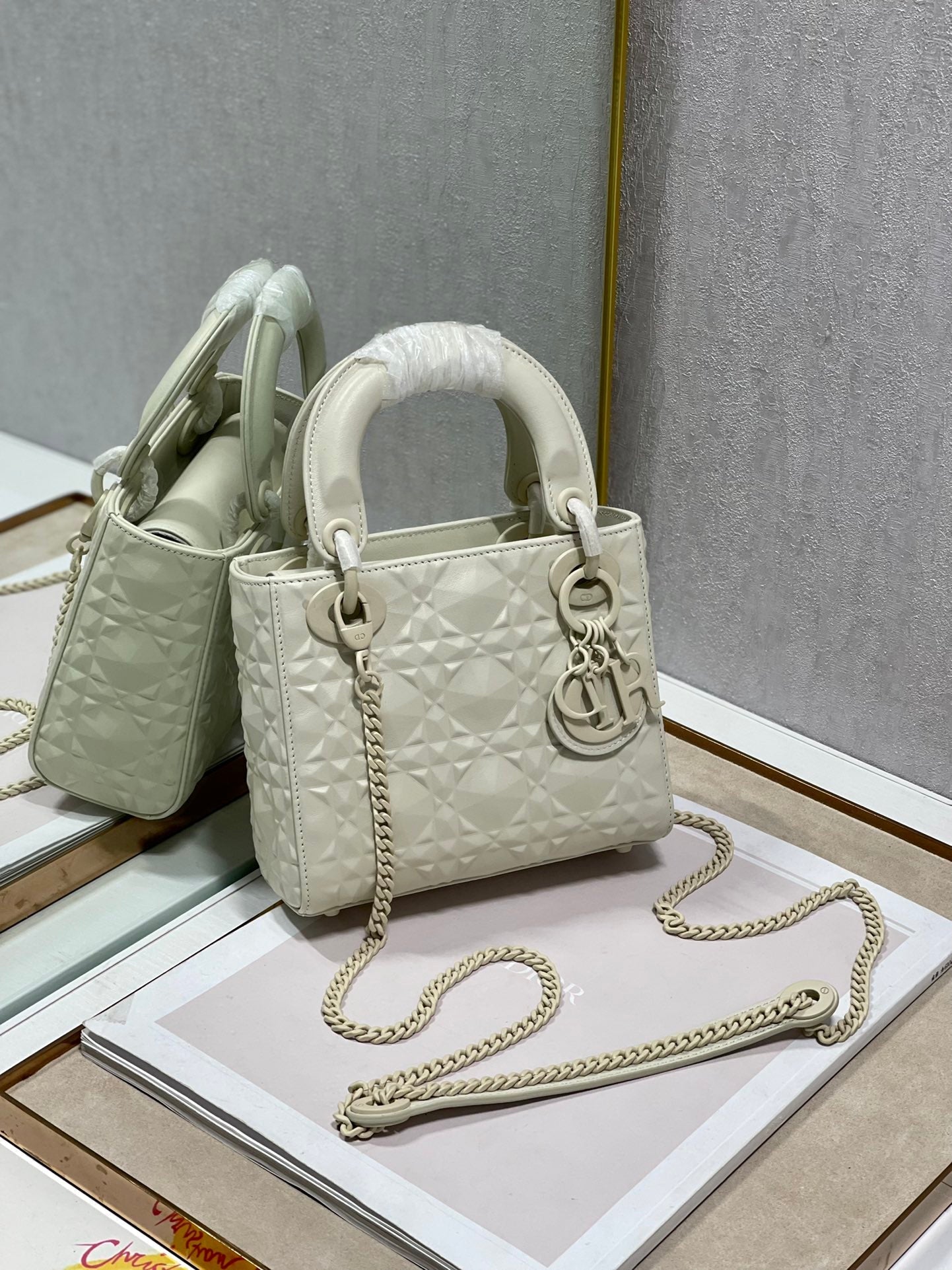 Top Quality Mini Lady Bag Latte Cannage with Beaded Motif, Beige, For Women Womens Handbags, Crossbody Bags, 18cm CD M0505INEA_M030