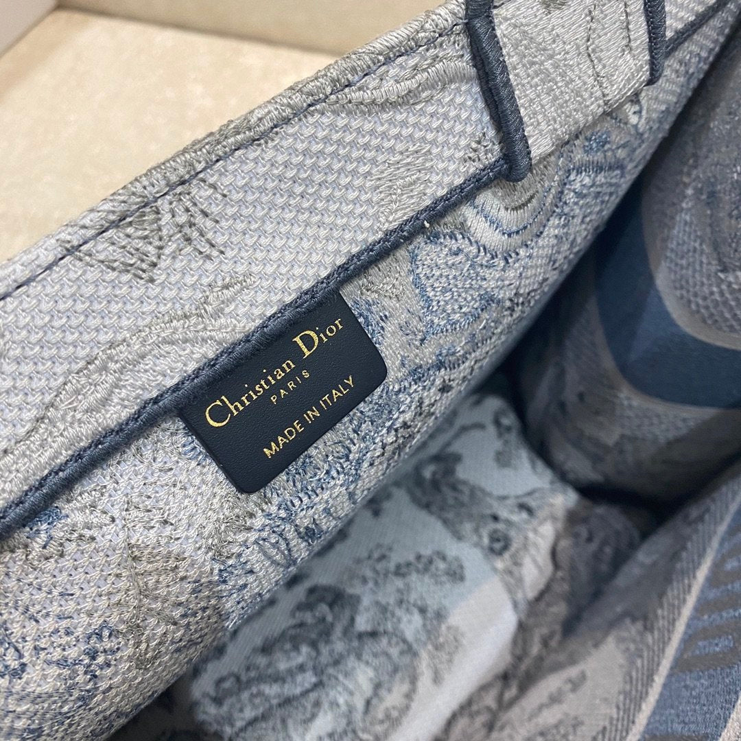 Top Quality MeTop Qualityum Book Tote Blue Toile de Jouy Reverse Embroidery, Blue, For Women Womens Handbags, Shoulder Bags, 36cm CD M1296ZRGO_M928