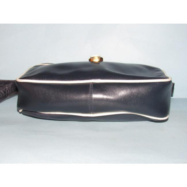 Gucci   Navy Blue Leather With White Piping Shoulder Bag