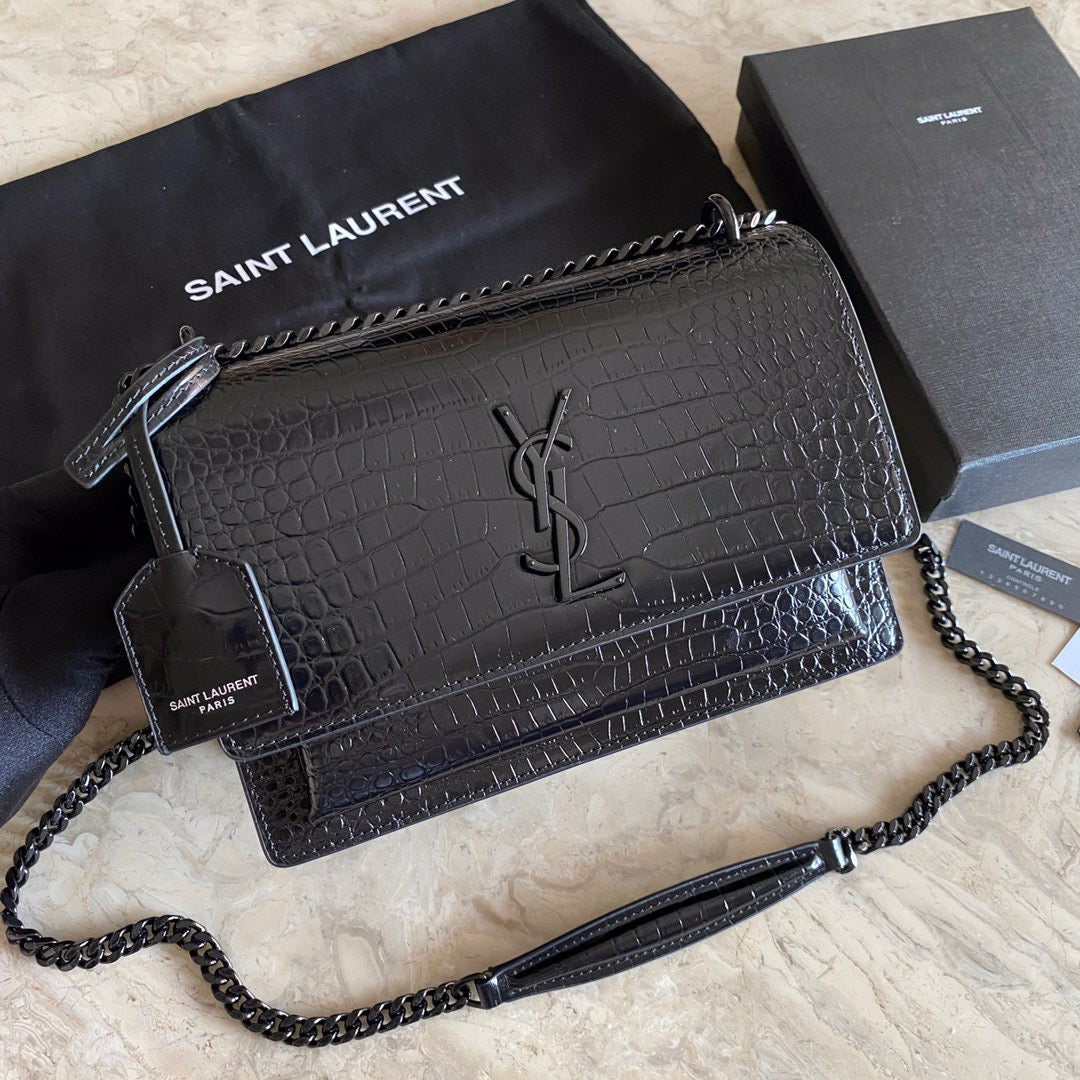 YSSL Sunset Medium Chain Bag Black For Women 8in/22cm YSL 442906DND0U1000