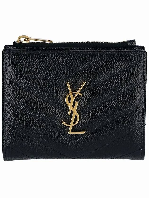 Luxury Saint Laurent Trending 2025 Cassandre Matelasse Grain De Poudre Embossed Leather Half Wallet Black