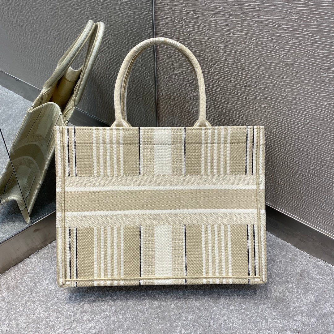 Top Quality MeTop Qualityum Book Tote Beige Stripes Embroidery Bag For Women 14in/36cm CD