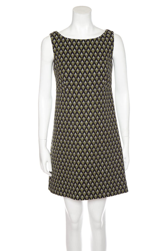 Prada Green and Black Geometric Pattern Mini Dress SZ 40