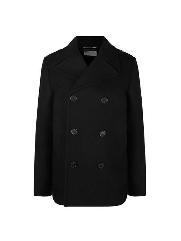 Luxury Saint Laurent Trending 2025 Women's Double Breasted Wool Peacoat Black