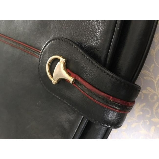 Gucci   Dark Navy Blue Leather With Red Leather And Equestrian Accents