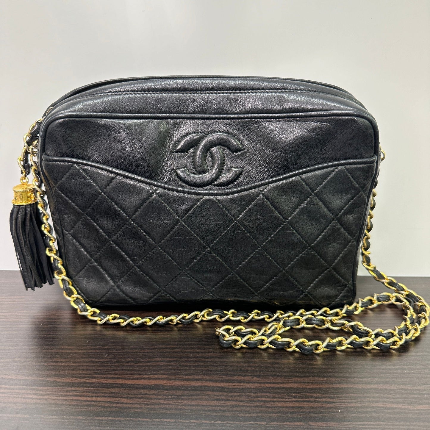 Chanel Camera Bag Small Black Lambskin Gold Leather LB121113