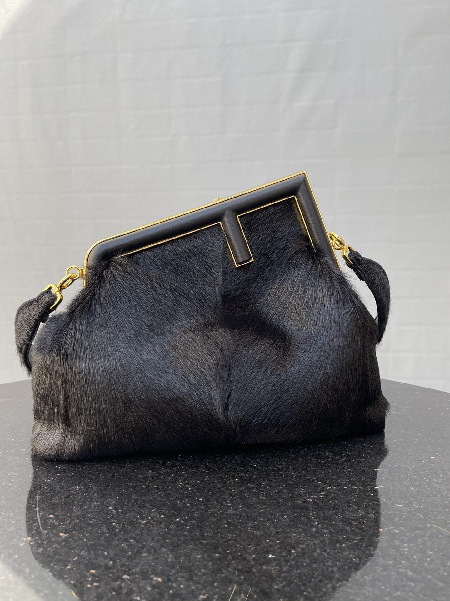 FI First MeTop Qualityum Black Fox Fur Bag For Woman 32.5cm/13in