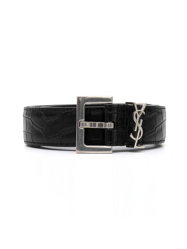 Luxury Saint Laurent Trending 2025 Monogram Crocodile Leather Belt Black