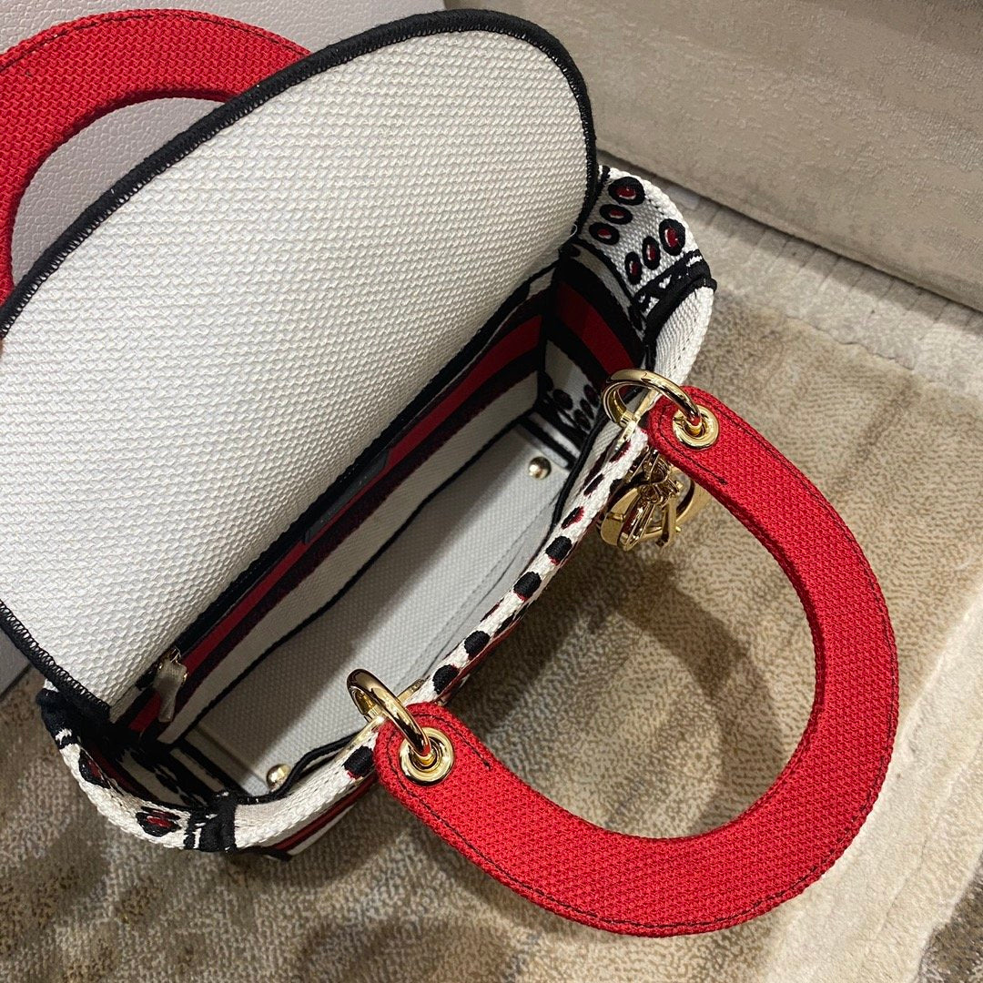 Top Quality MeTop Qualityum Lady D-Lite Bag Multicolor Cupidon Embroidery, Red/Latte Handbags, 24cm CD M0565OTQG_M941