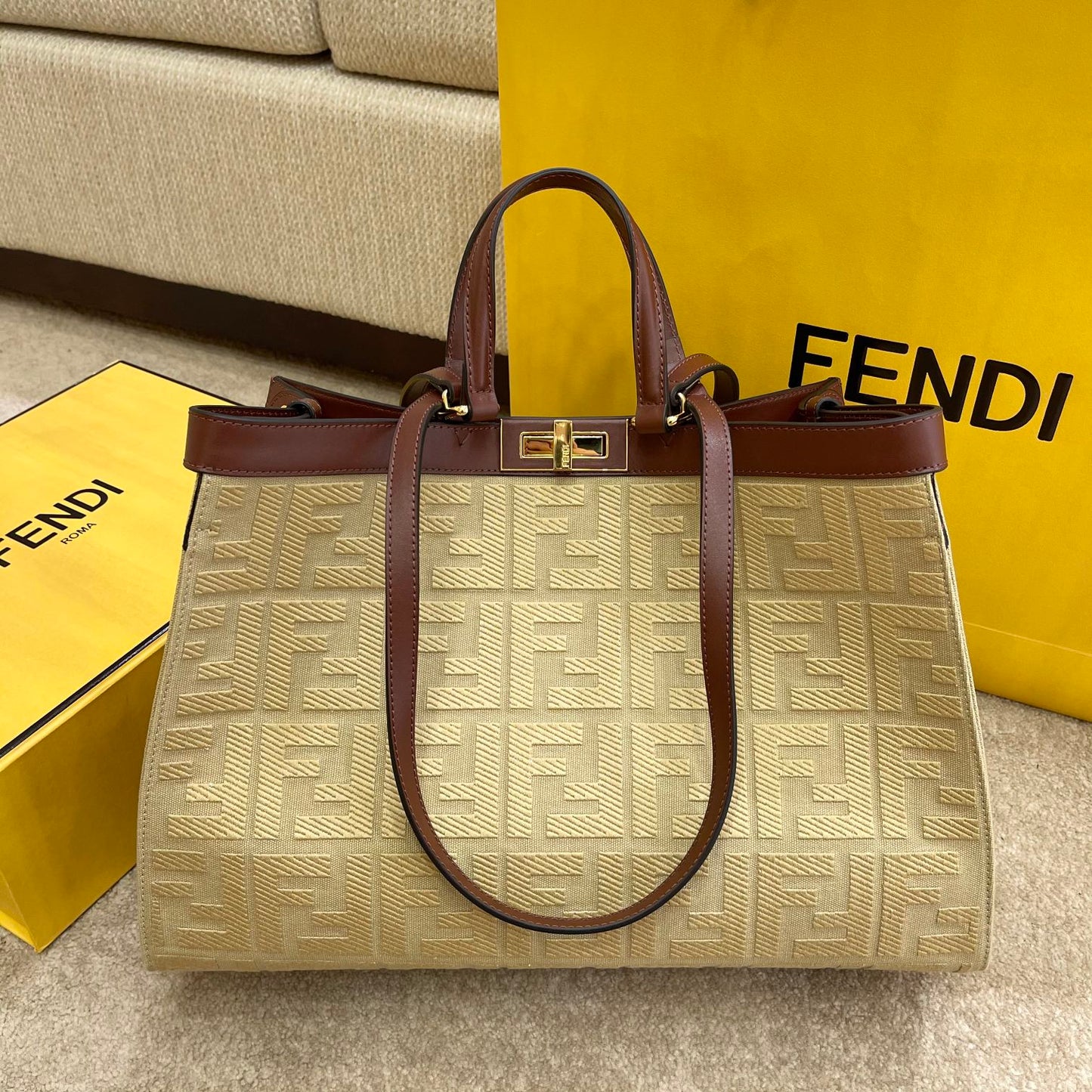 FI Top Quality X-tote Bag Beige Canvas For Women, Handbags, Shoulder Bags 16.1in/41cm FF 8BH374