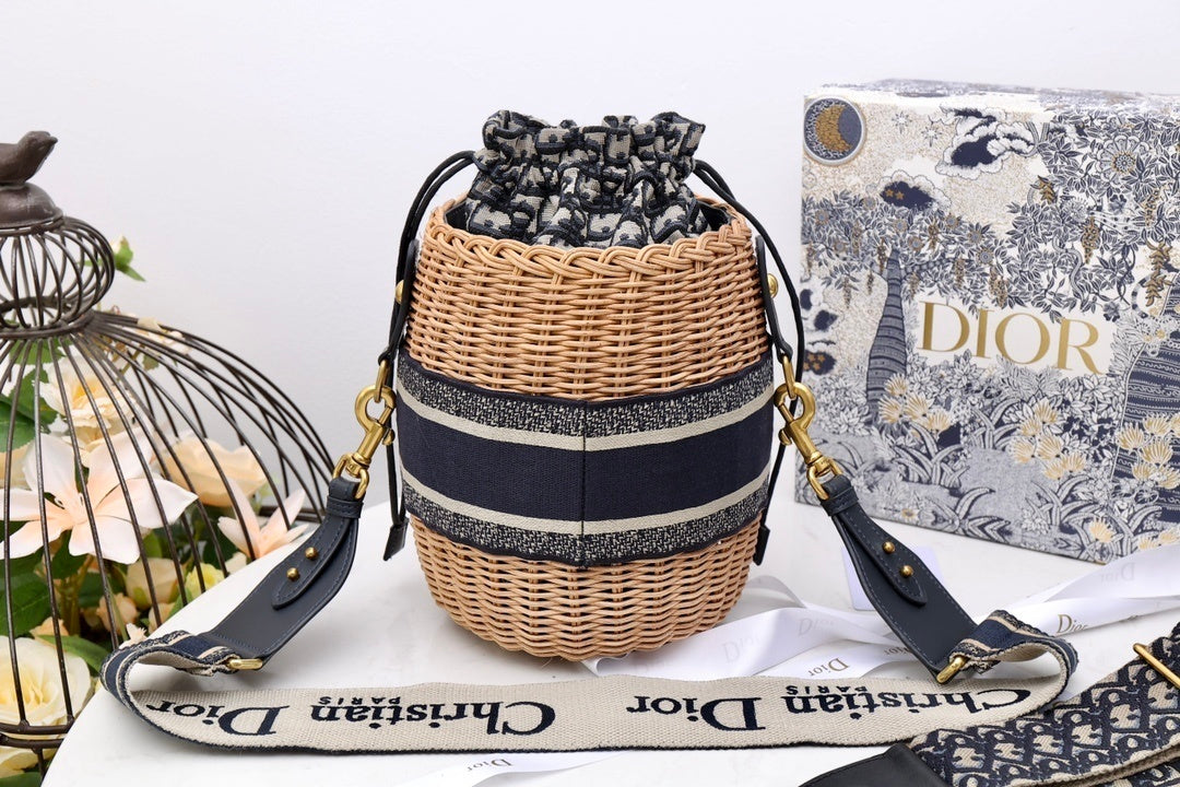 Top Quality MeTop Qualityum Lady Bag Natural Wicker  Blue For Women 28cm/11in CD M0505CMVO_M808