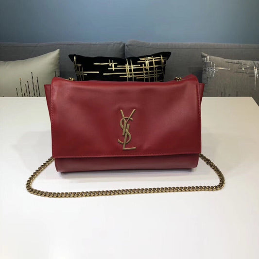 YSSL Kate Medium Chain Bag In Grain De Poudre Red For Women 9in/24cm YSL 364021BOW0J6008