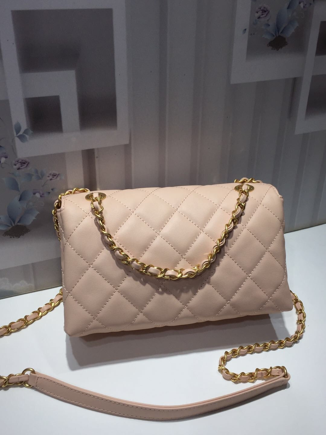 CHLFront Logo Small Flap Bag Gold Hardware Creme For Women, Women’s Handbags, Shoulder Bags 8in/21cm AS1490