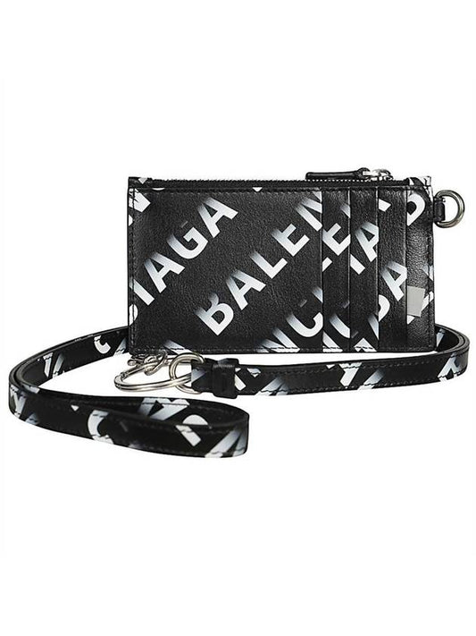 Luxury Balenciaga Trending 2025 Logo All Over Print Cash Keyring Card Case Black