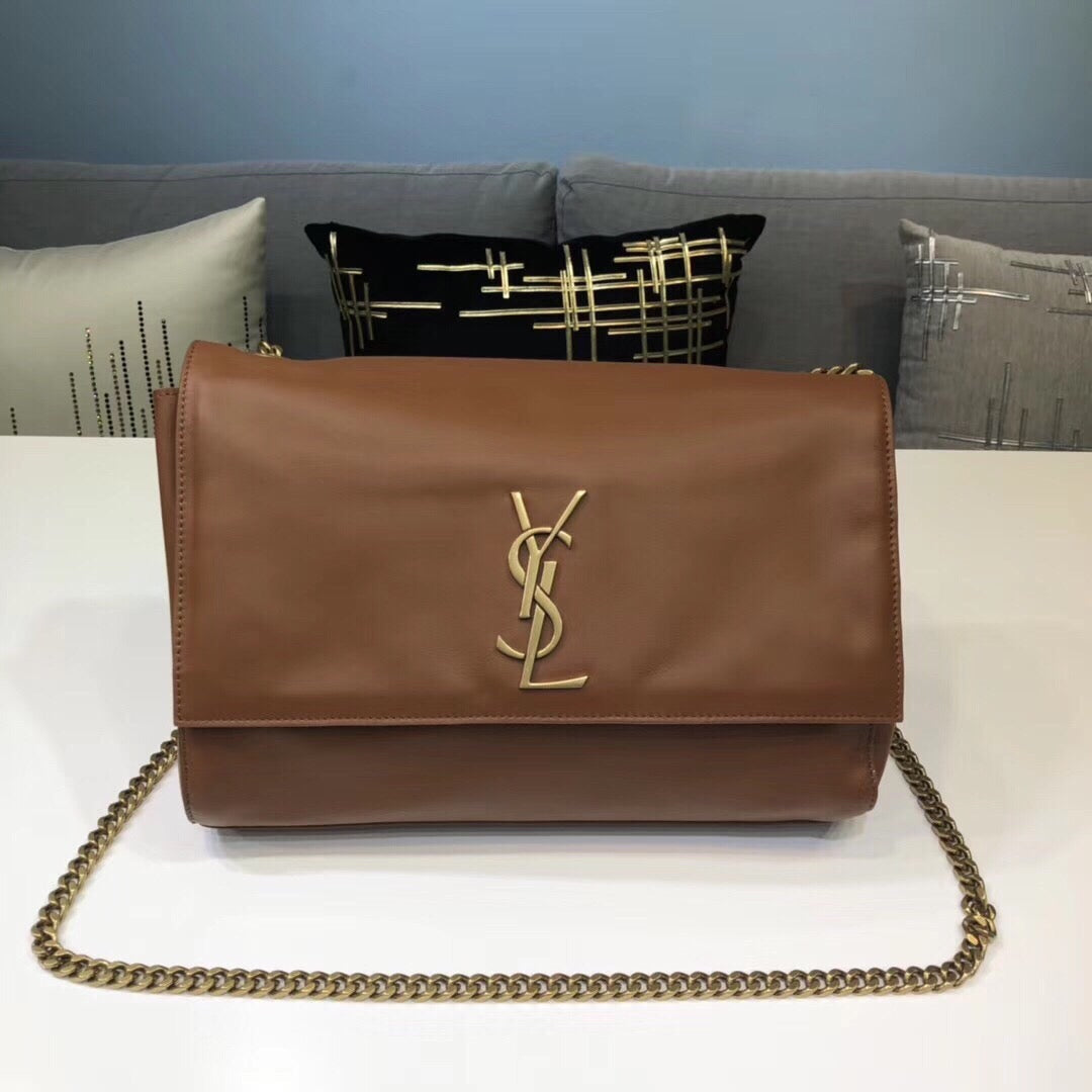 Top Quality Kate MeTop Qualityum Chain Bag In Grain De Poudre Brown For Women 9.4in/24cm YSL 364021BOW0J2346