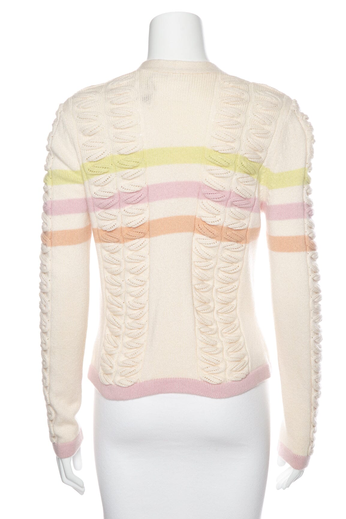 Chanel   Ivory & Multicolor Striped Cashmere Cardigan SZ 40