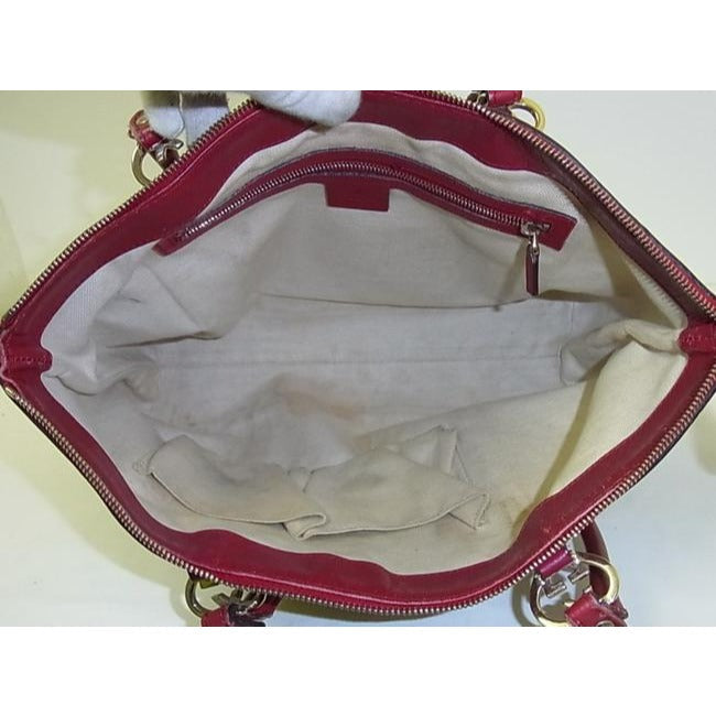 Gucci   Dark Brown Large G Logo Print Canvas And Dark Red Pink Leather