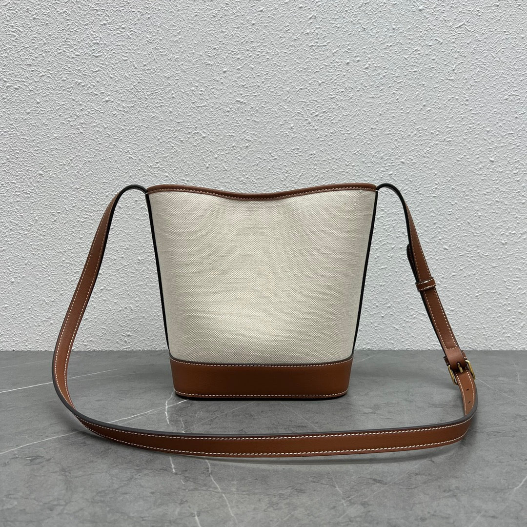 Top Quality Small Bucket Cuir Triomphe In Textile Natural / Tan For Women 9in/22cm 198242EFL.02NT