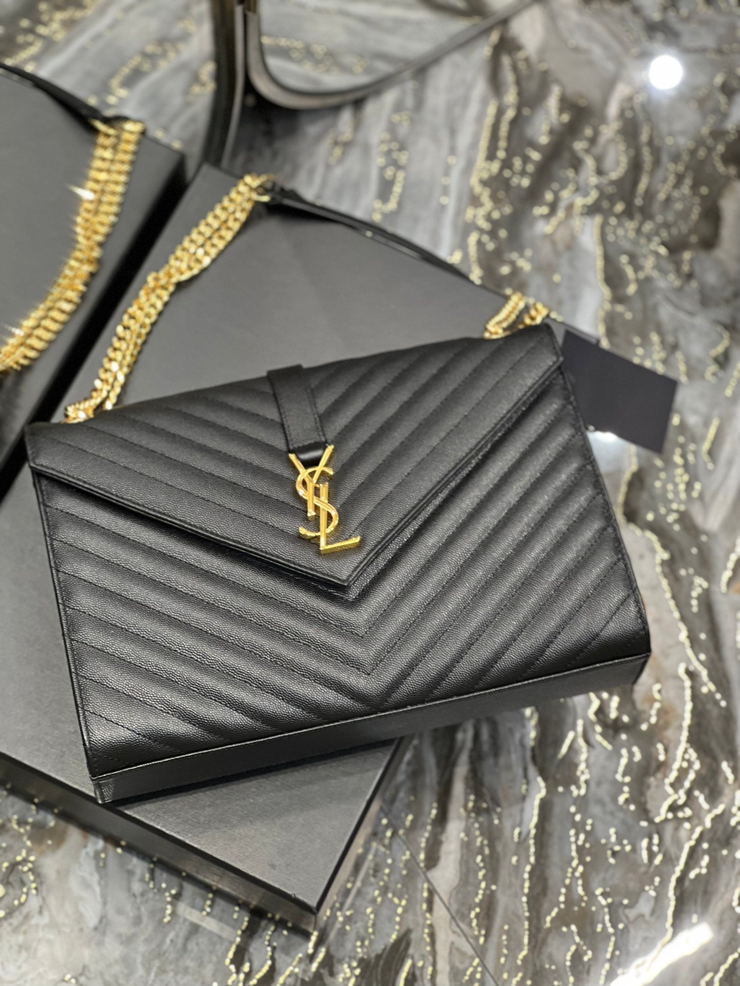 Top Quality College Large Chain Bag Black For Women 12.6in/32cm YSL 600278BRM071000