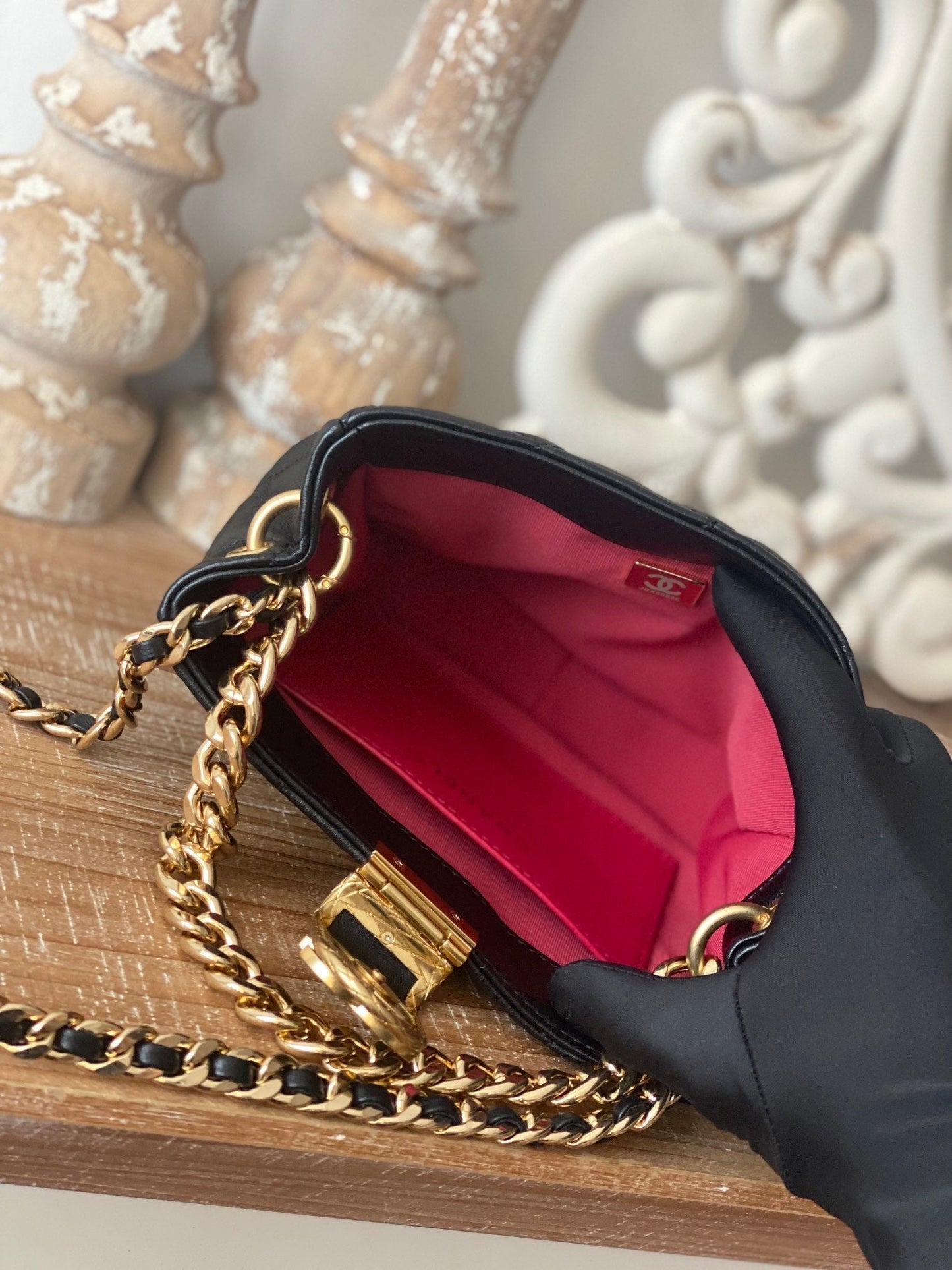 CHLSmall Hobo Bag Gold Hardware Black For Women Handbags, Shoulder Bags 7.5in/19cm