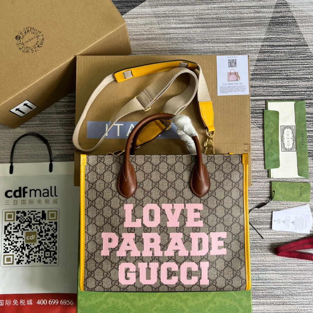 gg Love Parade gg Tote Bag Yellow For Women, Women’s Bags 12in/31cm gg