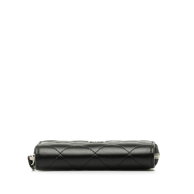 Chanel Coco Matrasse Round Fashner Coin Case Black Leather  Chanel