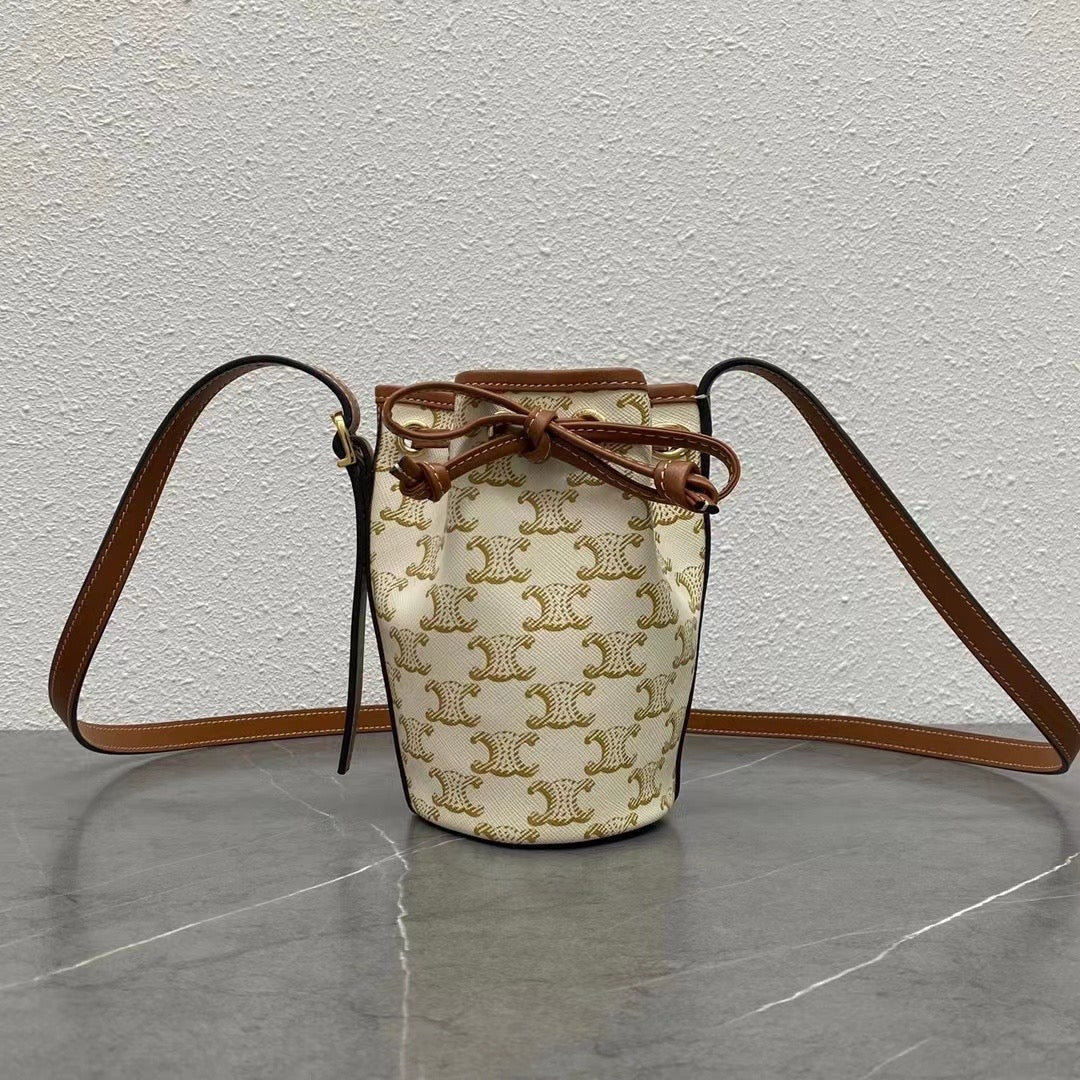 Top Quality Small Drawstring Bag In Trimphe Canvas White For Women 7.9in/20cm