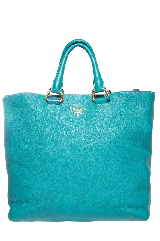 Prada Teal Vitello Daino Leather Tote