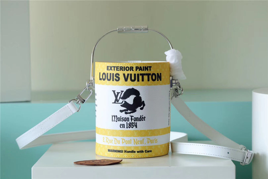 Top Quality Paint Can Coated Canvas By Virgil Ablohs Yellow For Women, Womens Bags, Shoulder And Crossbody Bags 6.7in/17cm Top Quality M81593