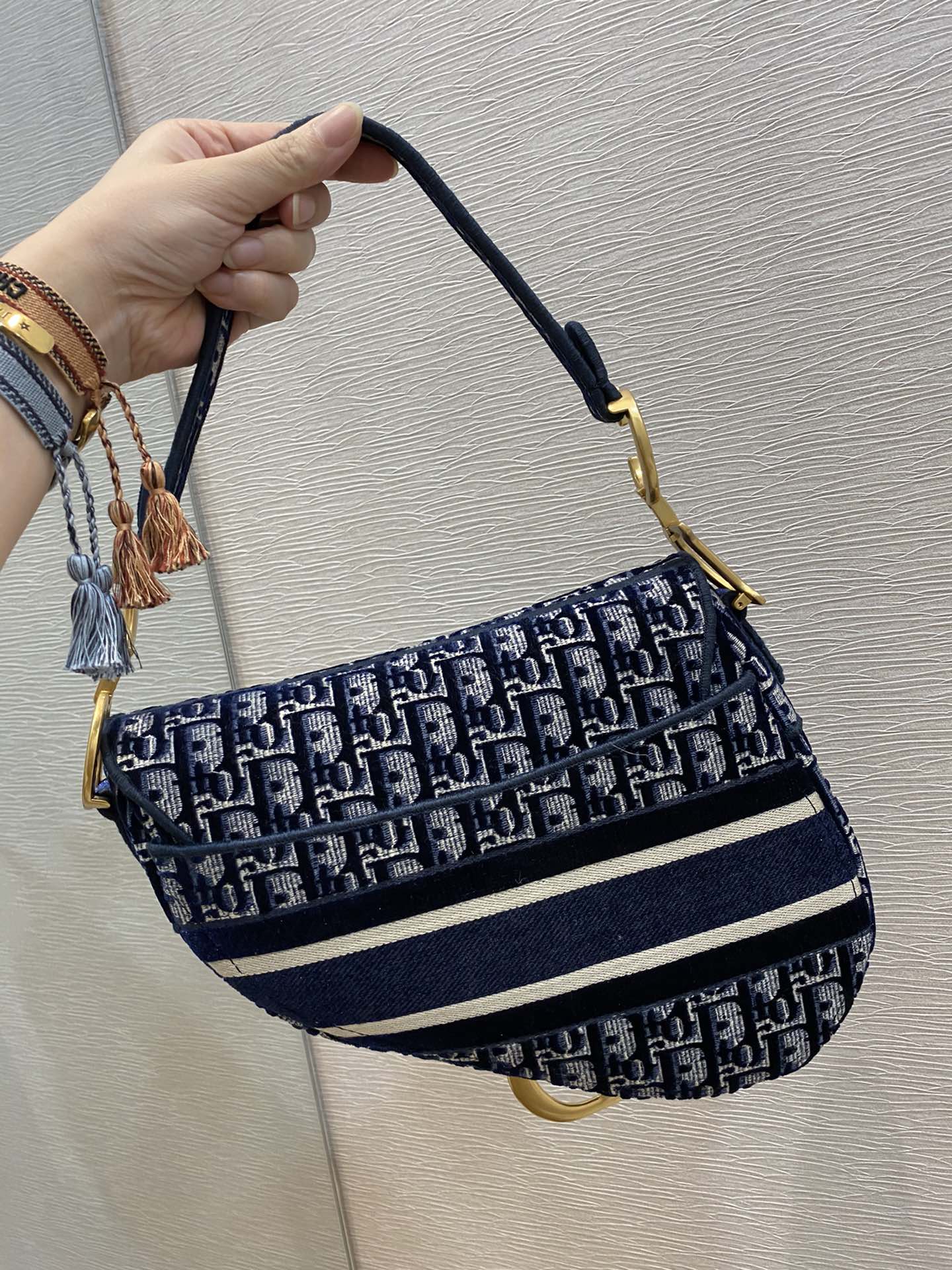Top Quality Saddle Bag Blue Oblique Canvas Gold Toned Hardware For Women 25cm/10in CD