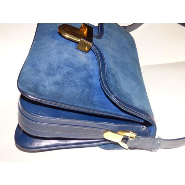 Gucci   Deep Blue Suede And Leather Shoulder Bag