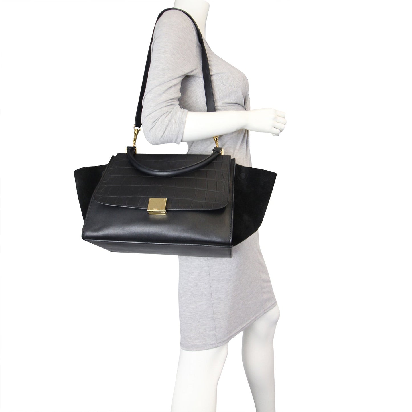 Celine Medium Trapeze Crocodile Embossed