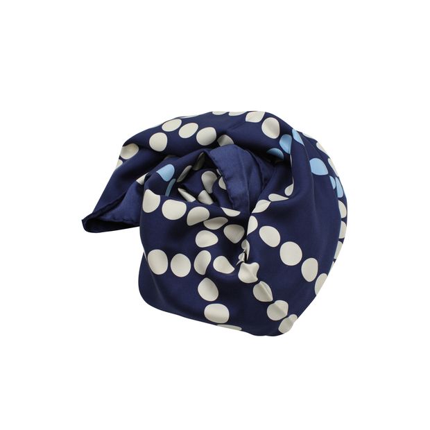 Burberry LONDON London Navy Blue Silk Scarf - Blue And White Polka Dot Print