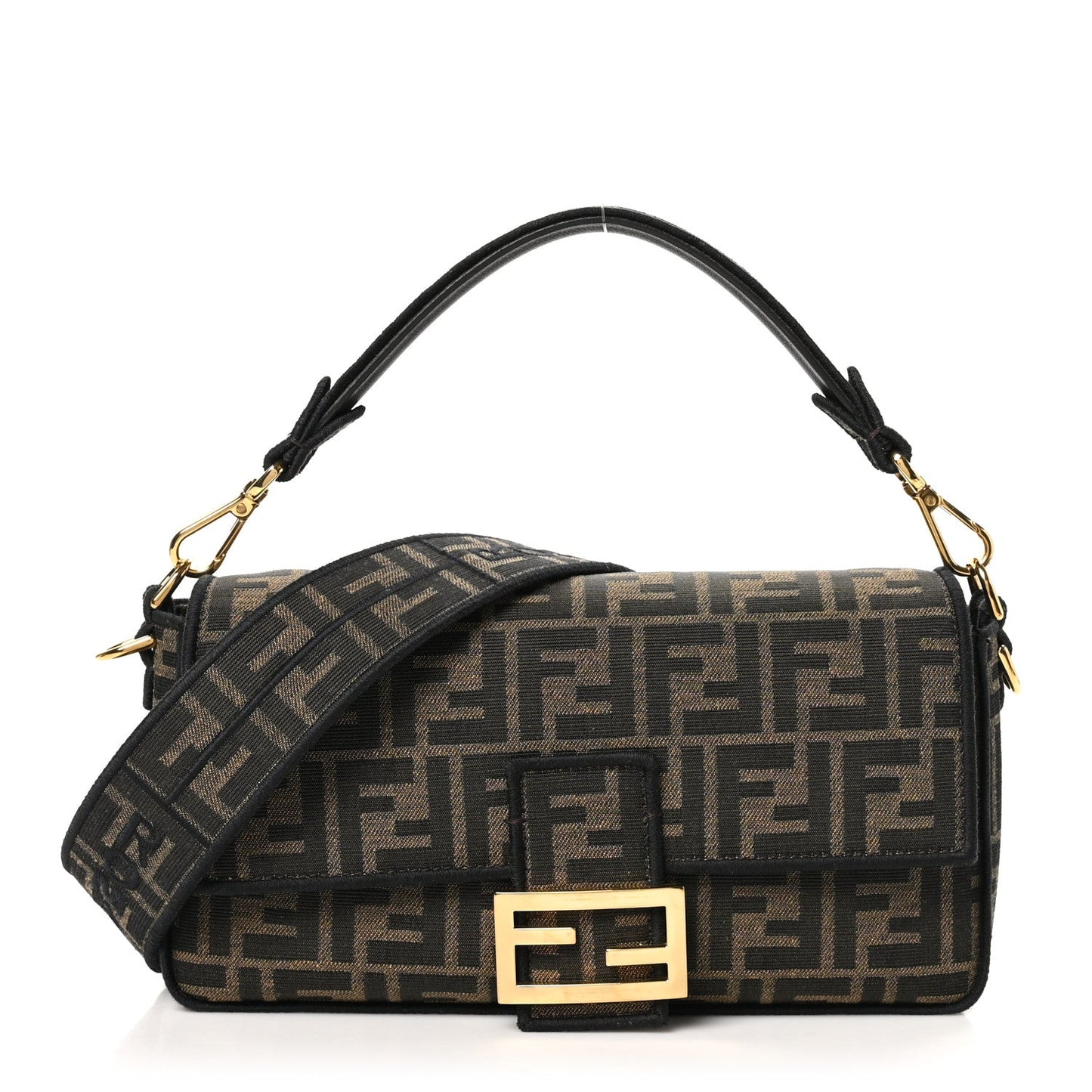 Fendi Fabric Jacquard FF 1974 Medium Baguette Tobacco Moro Black