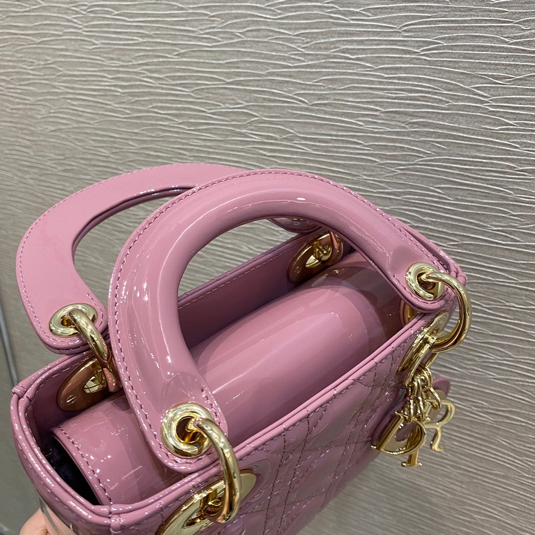 Top Quality Mini Lady Bag with Chain Gold Toned Hardware, Coral Pink, For Women Womens Handbags, 18cm CD